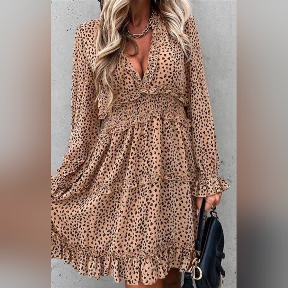 Dresses & Skirts - Leopard Print Long Sleeve Dress